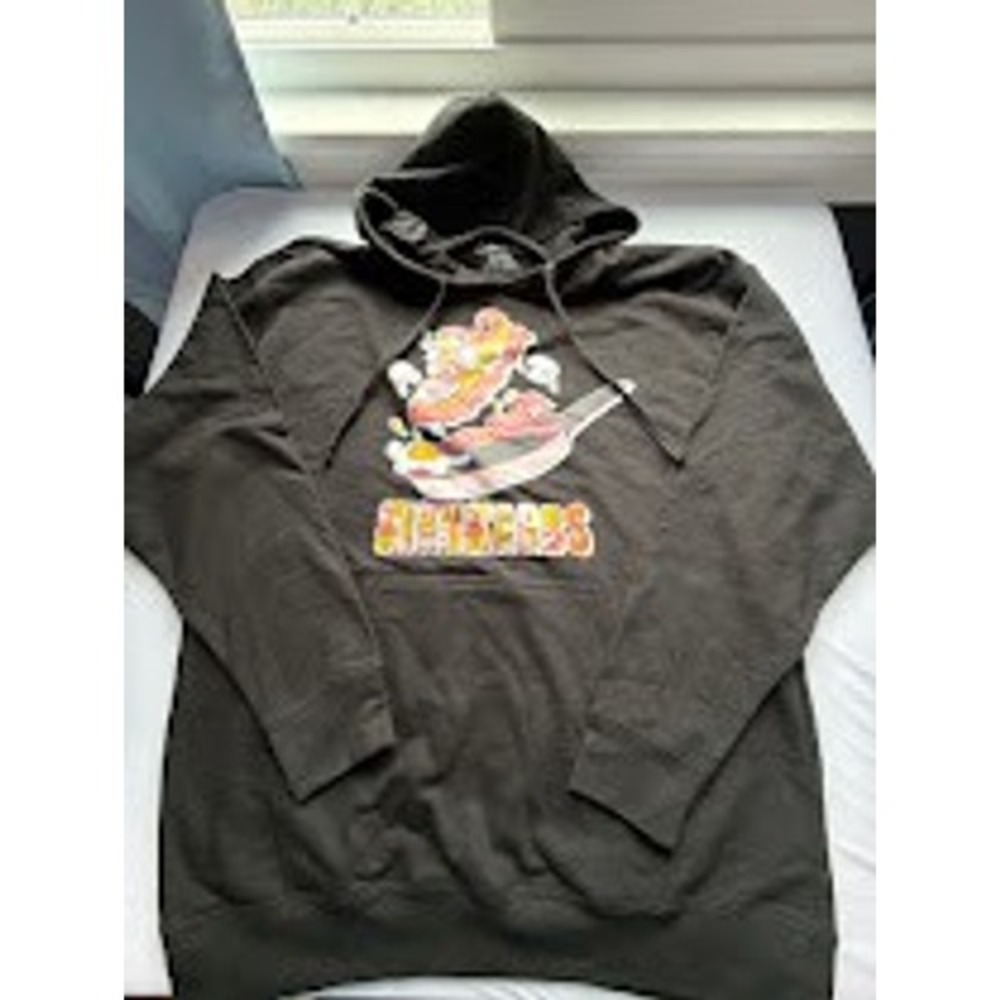 Kixnkarbs Men's Black Graphic Hoodie Sneaker Bacon Eggs Streetwear Pullover - XL